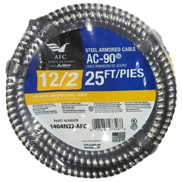 Metal Clad Building Cable, Aluminum, 12 AWG, 25 ft